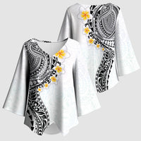 Hawaiian Tribal Tattoo and Plumeria Kimono Sleeve Blouse Polynesian Pattern White Color LT03 - Polynesian Pride