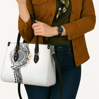 Hawaiian Tribal Tattoo and Plumeria Leather Bag Polynesian Pattern White Color