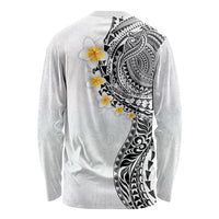 Hawaiian Tribal Tattoo and Plumeria Long Sleeve Shirt Polynesian Pattern White Color LT03 - Polynesian Pride