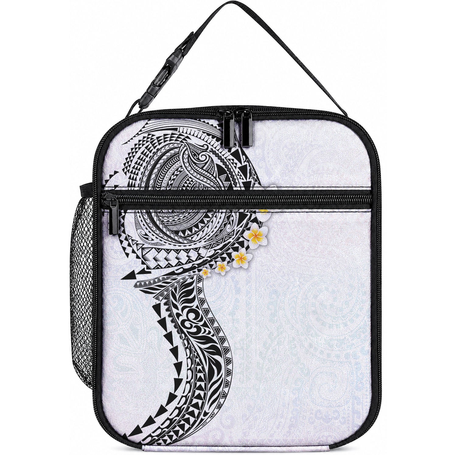 Hawaiian Tribal Tattoo and Plumeria Lunch Bag Polynesian Pattern White Color LT03 10.2 × 8.3 × 4.3 inch White - Polynesian Pride