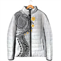 Hawaiian Tribal Tattoo and Plumeria Padded Jacket Polynesian Pattern White Color