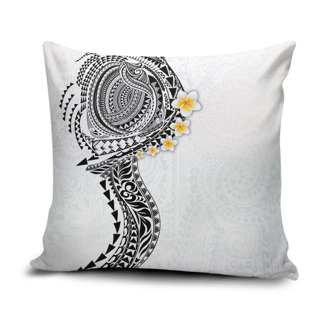 Hawaiian Tribal Tattoo and Plumeria Pillow Cover Polynesian Pattern White Color