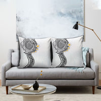 Hawaiian Tribal Tattoo and Plumeria Pillow Cover Polynesian Pattern White Color