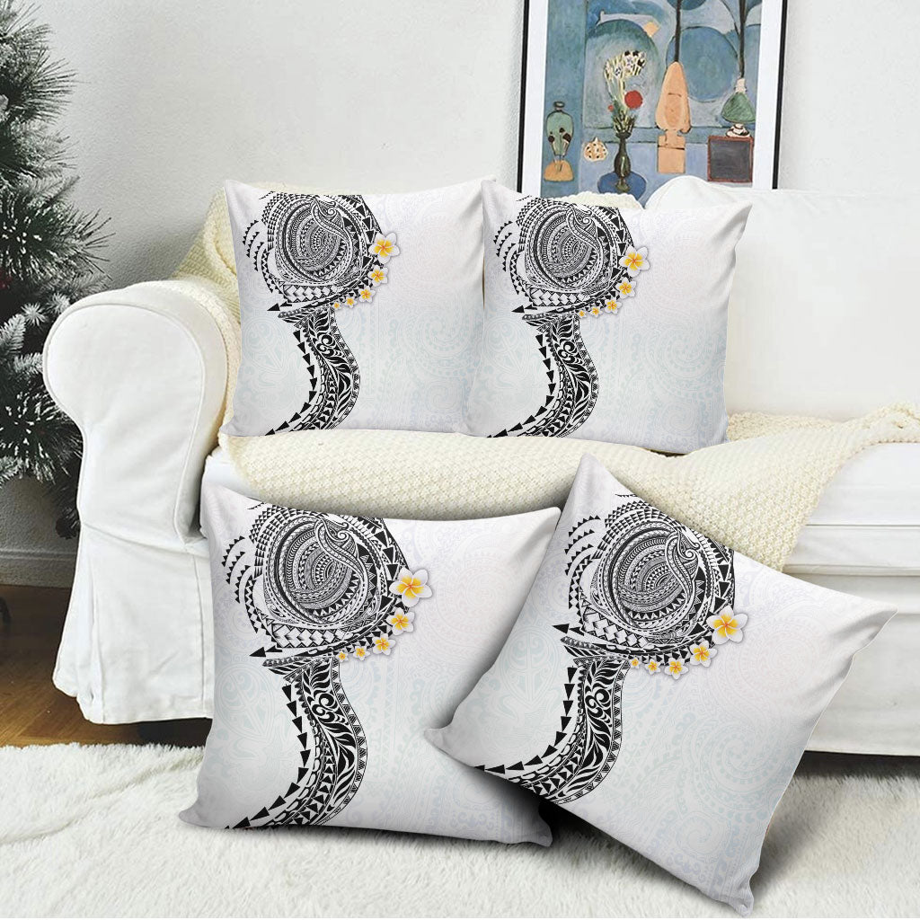 Hawaiian Tribal Tattoo and Plumeria Pillow Cover Polynesian Pattern White Color