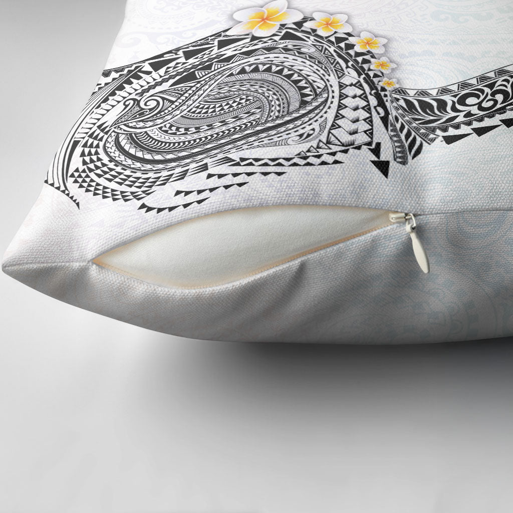 Hawaiian Tribal Tattoo and Plumeria Pillow Cover Polynesian Pattern White Color
