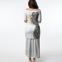 Hawaiian Tribal Tattoo and Plumeria Puletasi Polynesian Pattern White Color