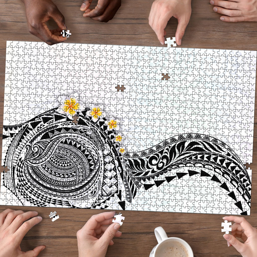 Hawaiian Tribal Tattoo and Plumeria Puzzle Polynesian Pattern White Color