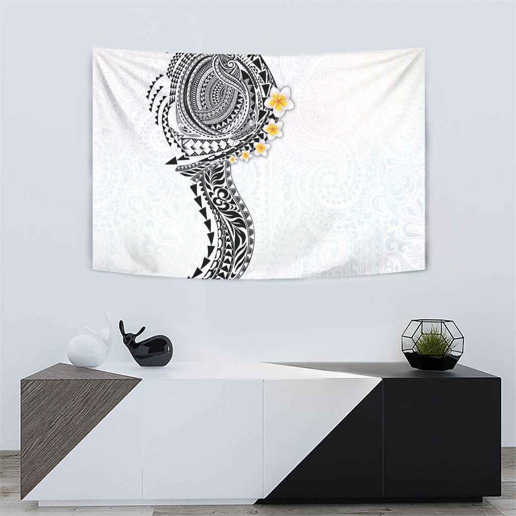 Hawaiian Tribal Tattoo and Plumeria Tapestry Polynesian Pattern White Color