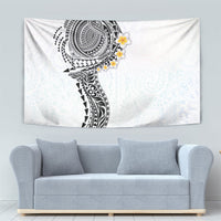 Hawaiian Tribal Tattoo and Plumeria Tapestry Polynesian Pattern White Color