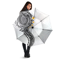 Hawaiian Tribal Tattoo and Plumeria Umbrella Polynesian Pattern White Color