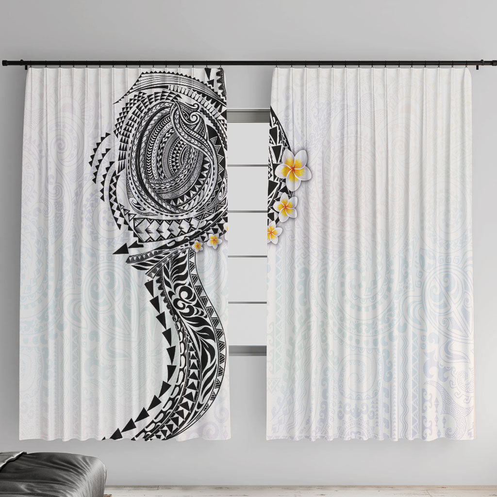 Hawaiian Tribal Tattoo and Plumeria Window Curtain Polynesian Pattern White Color LT03 With Hooks White - Polynesian Pride