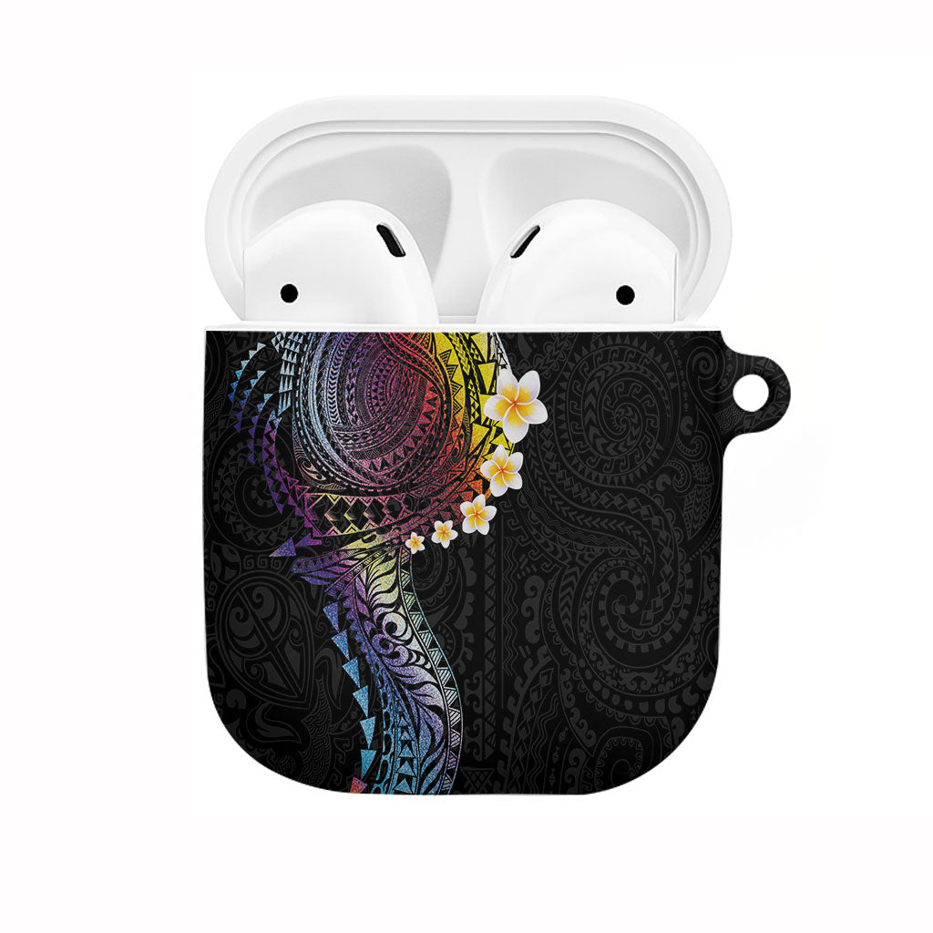 Hawaiian Tribal Tattoo and Plumeria AirPods Case Polynesian Pattern Rainbow LT03 Black - Polynesian Pride
