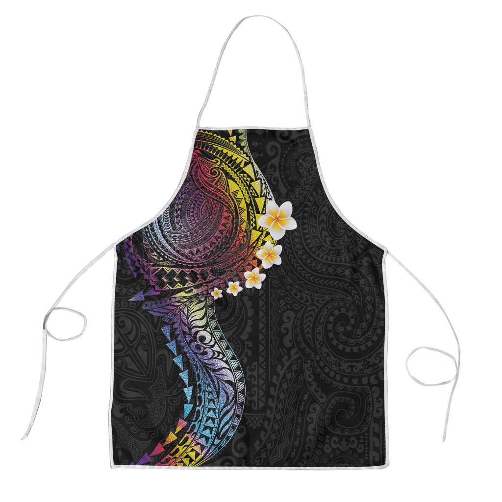 Hawaiian Tribal Tattoo and Plumeria Apron Polynesian Pattern Rainbow LT03 Black - Polynesian Pride