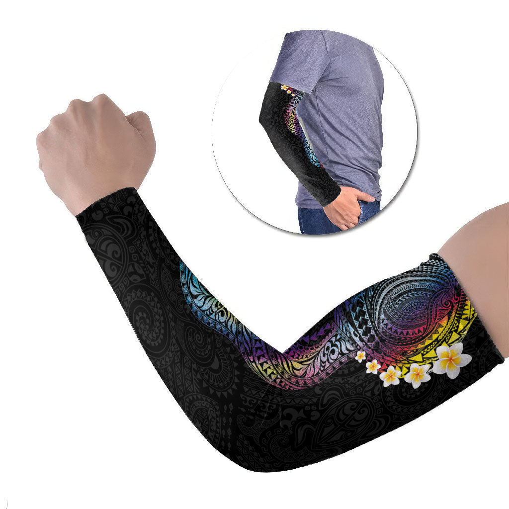 Hawaiian Tribal Tattoo and Plumeria Arm Sleeves Polynesian Pattern Rainbow