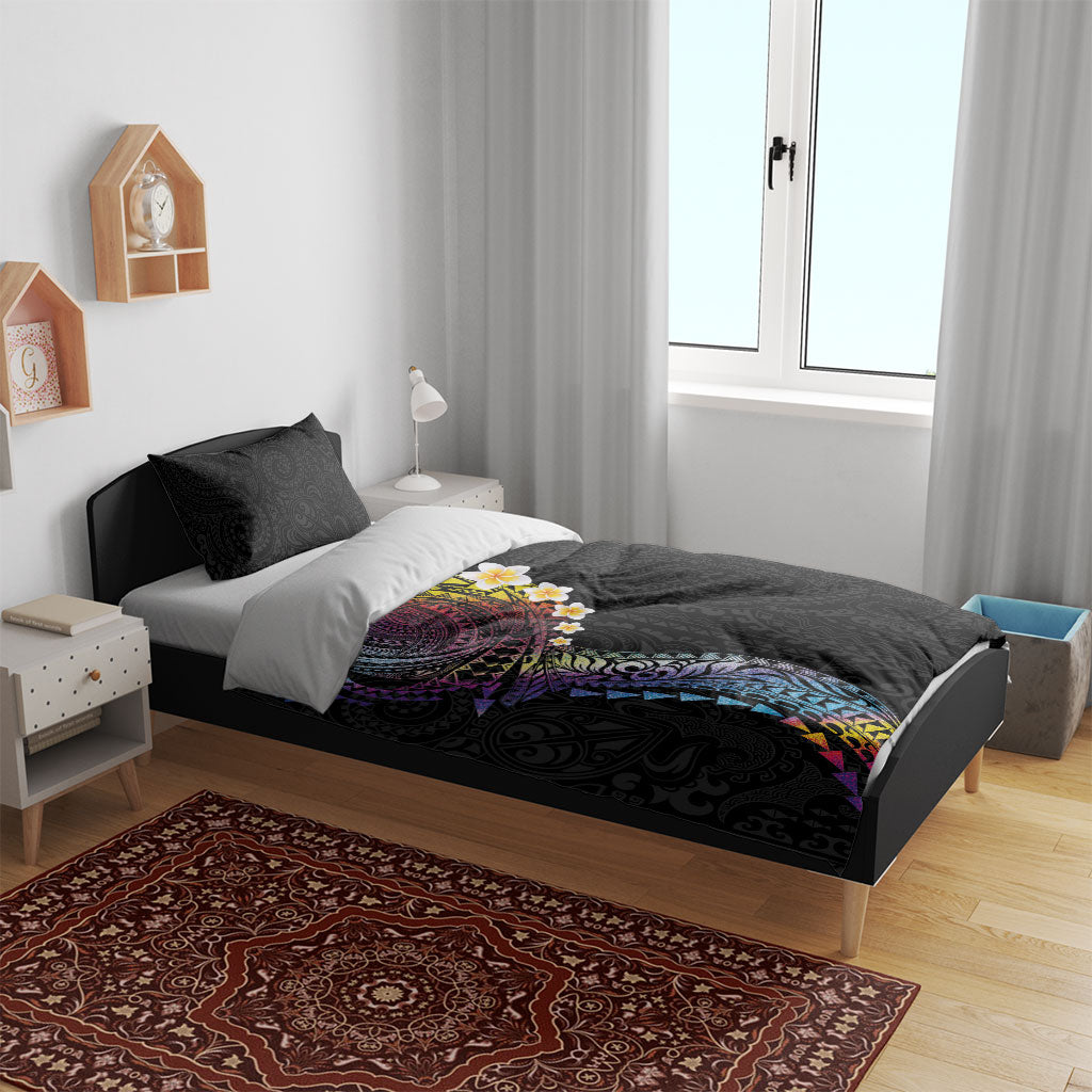 Hawaiian Tribal Tattoo and Plumeria Bedding Set Polynesian Pattern Rainbow