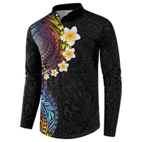 Hawaiian Tribal Tattoo and Plumeria Button Sweatshirt Polynesian Pattern Rainbow