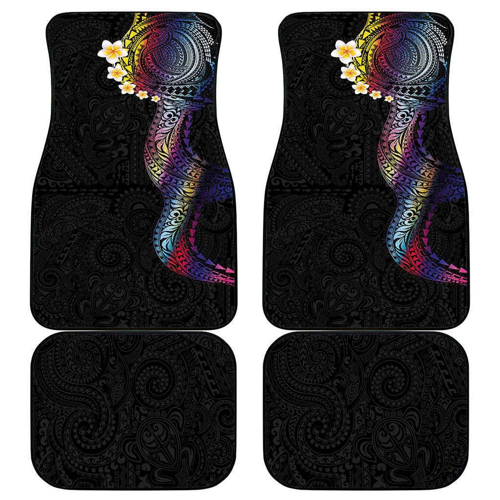 Hawaiian Tribal Tattoo and Plumeria Car Mats Polynesian Pattern Rainbow