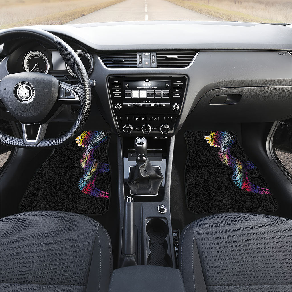 Hawaiian Tribal Tattoo and Plumeria Car Mats Polynesian Pattern Rainbow