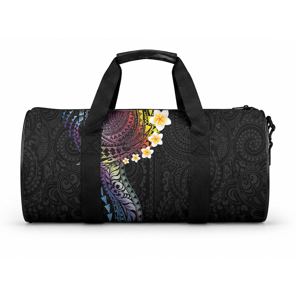 Hawaiian Tribal Tattoo and Plumeria Duffle Bag Polynesian Pattern Rainbow LT03 One size Black - Polynesian Pride