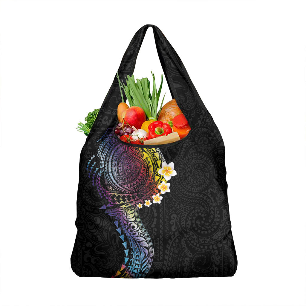 Hawaiian Tribal Tattoo and Plumeria Grocery Bag Polynesian Pattern Rainbow LT03 1-pack One Size Black - Polynesian Pride