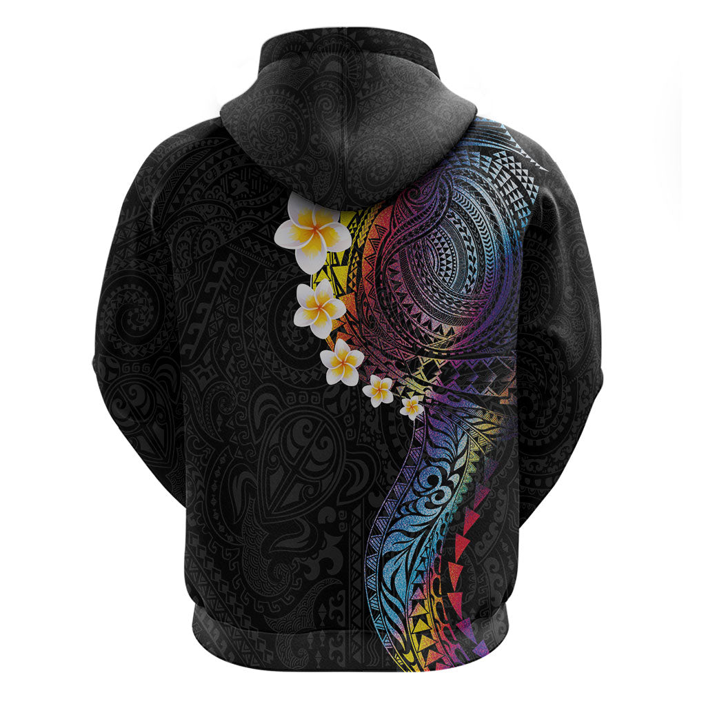 Hawaiian Tribal Tattoo and Plumeria Hoodie Polynesian Pattern Rainbow