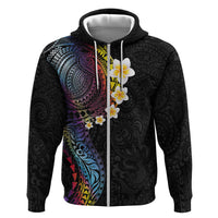 Hawaiian Tribal Tattoo and Plumeria Hoodie Polynesian Pattern Rainbow