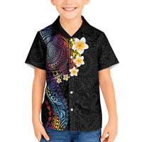 Hawaiian Tribal Tattoo and Plumeria Kid Hawaiian Shirt Polynesian Pattern Rainbow LT03 Kid Black - Polynesian Pride