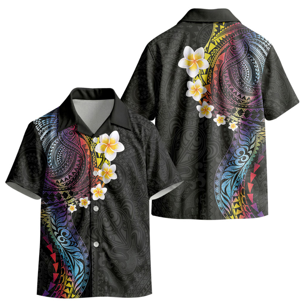 Hawaiian Tribal Tattoo and Plumeria Kid Hawaiian Shirt Polynesian Pattern Rainbow LT03 - Polynesian Pride