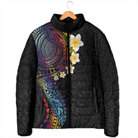 Hawaiian Tribal Tattoo and Plumeria Padded Jacket Polynesian Pattern Rainbow