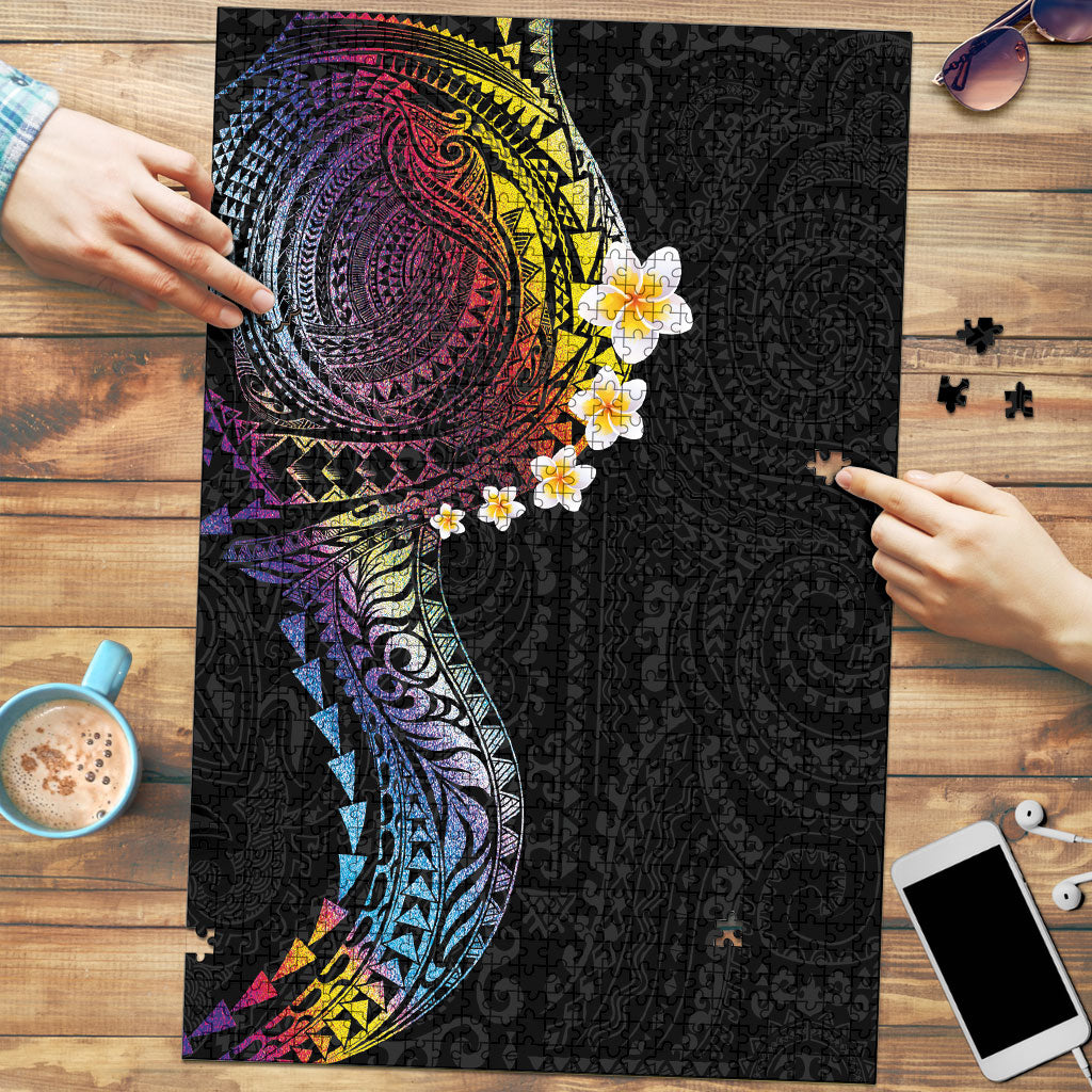 Hawaiian Tribal Tattoo and Plumeria Puzzle Polynesian Pattern Rainbow LT03 Black - Polynesian Pride
