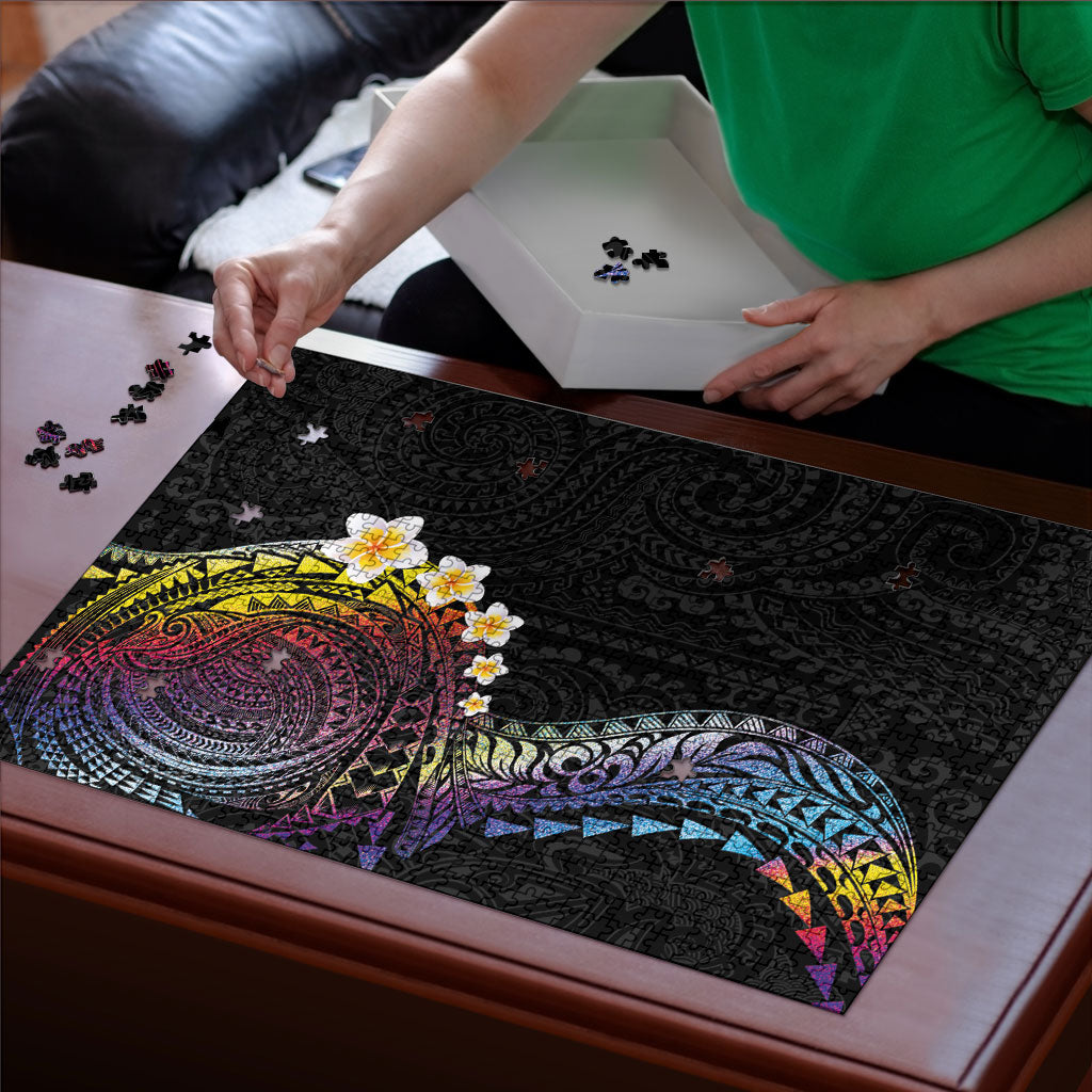Hawaiian Tribal Tattoo and Plumeria Puzzle Polynesian Pattern Rainbow