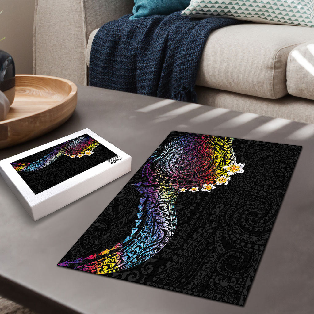 Hawaiian Tribal Tattoo and Plumeria Puzzle Polynesian Pattern Rainbow