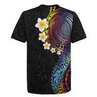Hawaiian Tribal Tattoo and Plumeria Rugby Jersey Polynesian Pattern Rainbow