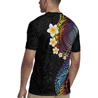 Hawaiian Tribal Tattoo and Plumeria Rugby Jersey Polynesian Pattern Rainbow