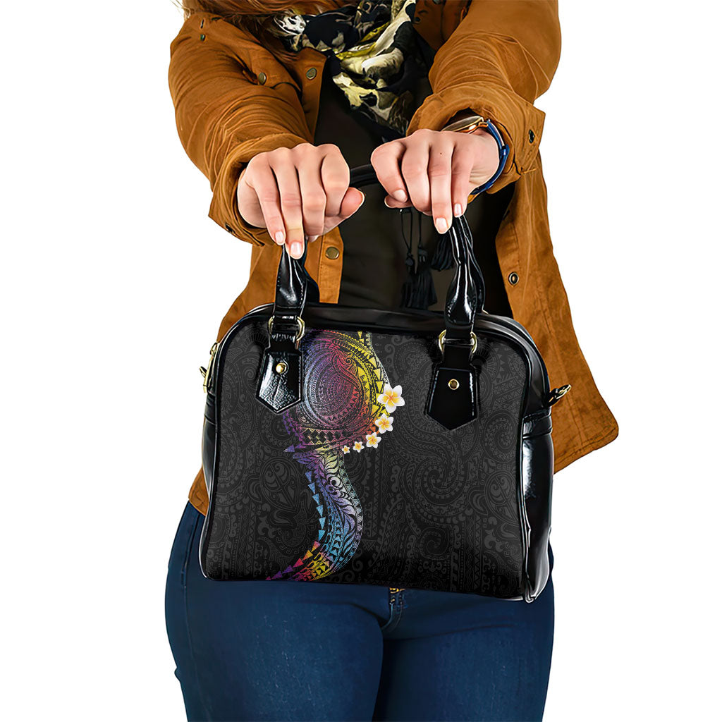 Hawaiian Tribal Tattoo and Plumeria Shoulder Handbag Polynesian Pattern Rainbow LT03 One Size Black - Polynesian Pride
