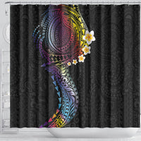 Hawaiian Tribal Tattoo and Plumeria Shower Curtain Polynesian Pattern Rainbow