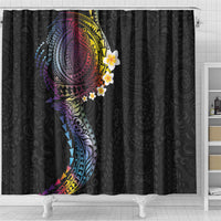 Hawaiian Tribal Tattoo and Plumeria Shower Curtain Polynesian Pattern Rainbow