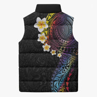 Hawaiian Tribal Tattoo and Plumeria Sleeveless Puffer Jacket Polynesian Pattern Rainbow