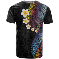 Hawaiian Tribal Tattoo and Plumeria T Shirt Polynesian Pattern Rainbow