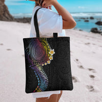 Hawaiian Tribal Tattoo and Plumeria Tote Bag Polynesian Pattern Rainbow