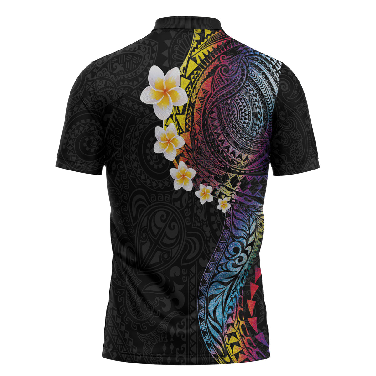 Hawaiian Tribal Tattoo and Plumeria Zipper Polo Shirt Polynesian Pattern Rainbow LT03 - Polynesian Pride