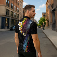 Hawaiian Tribal Tattoo and Plumeria Zipper Polo Shirt Polynesian Pattern Rainbow LT03 - Polynesian Pride