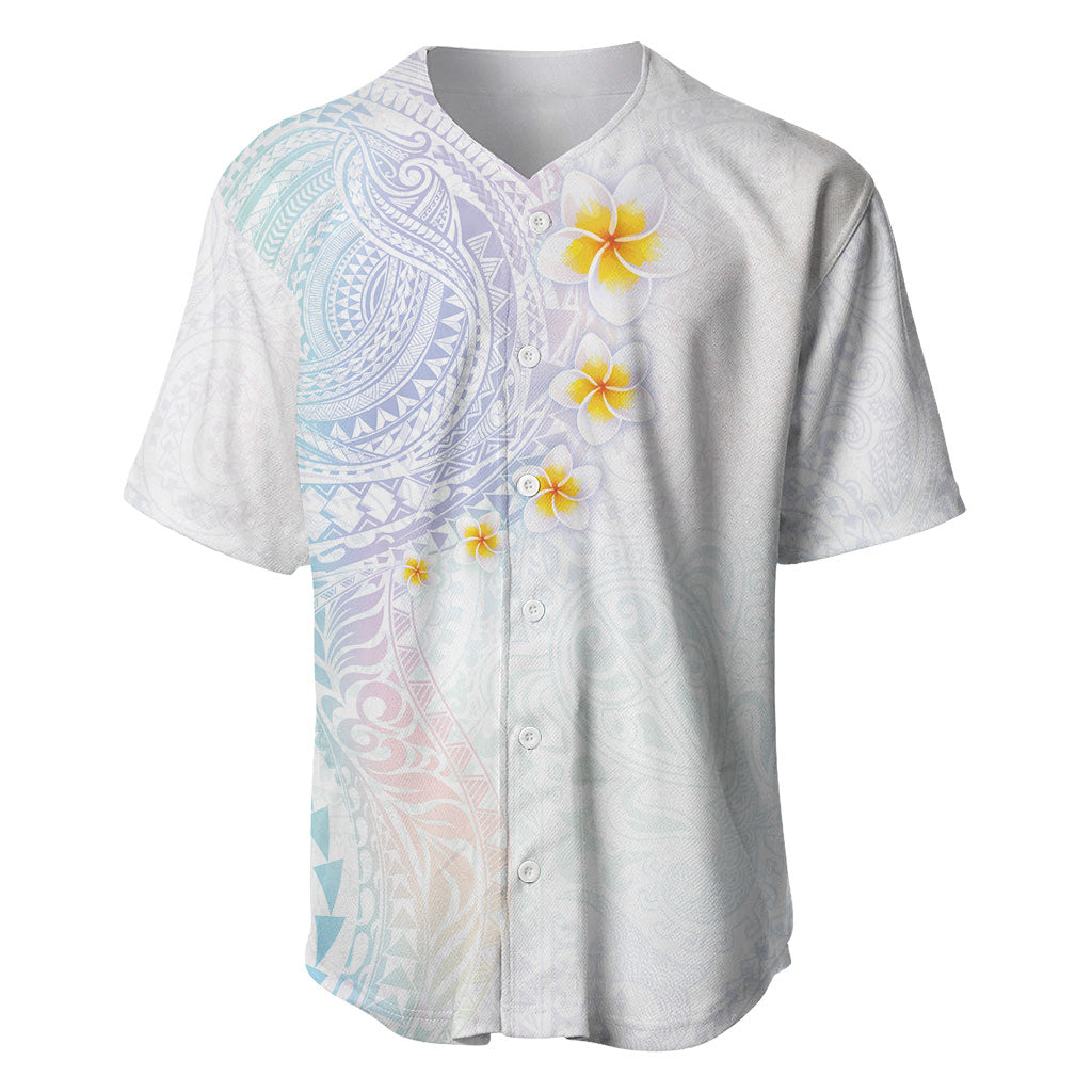 Hawaiian Tribal Tattoo and Plumeria Baseball Jersey Polynesian Pattern Sweet LT03 White - Polynesian Pride