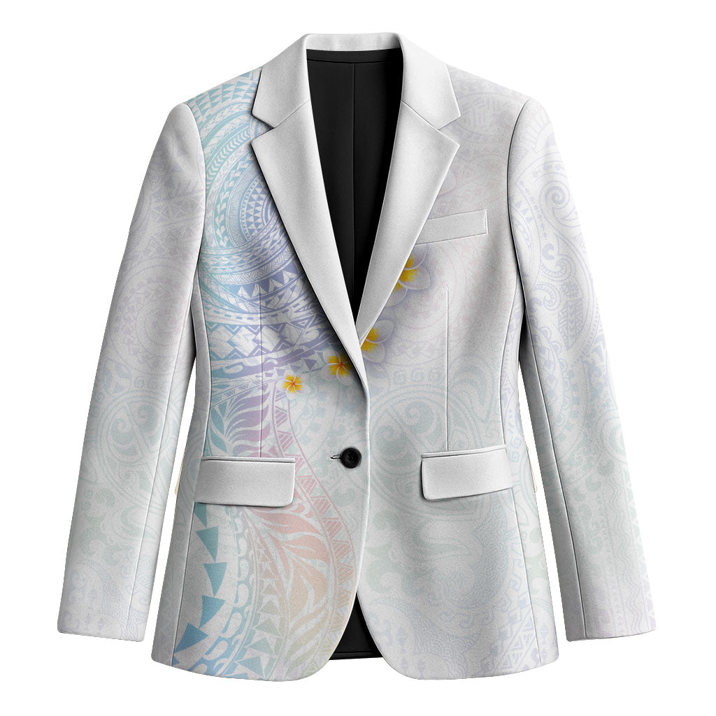 Hawaiian Tribal Tattoo and Plumeria Blazer Polynesian Pattern Sweet LT03 Unisex White - Polynesian Pride