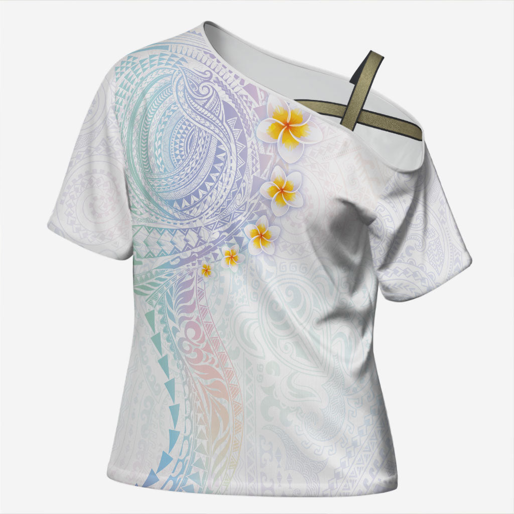 Hawaiian Tribal Tattoo and Plumeria Cross Shoulder Shirt Polynesian Pattern Sweet