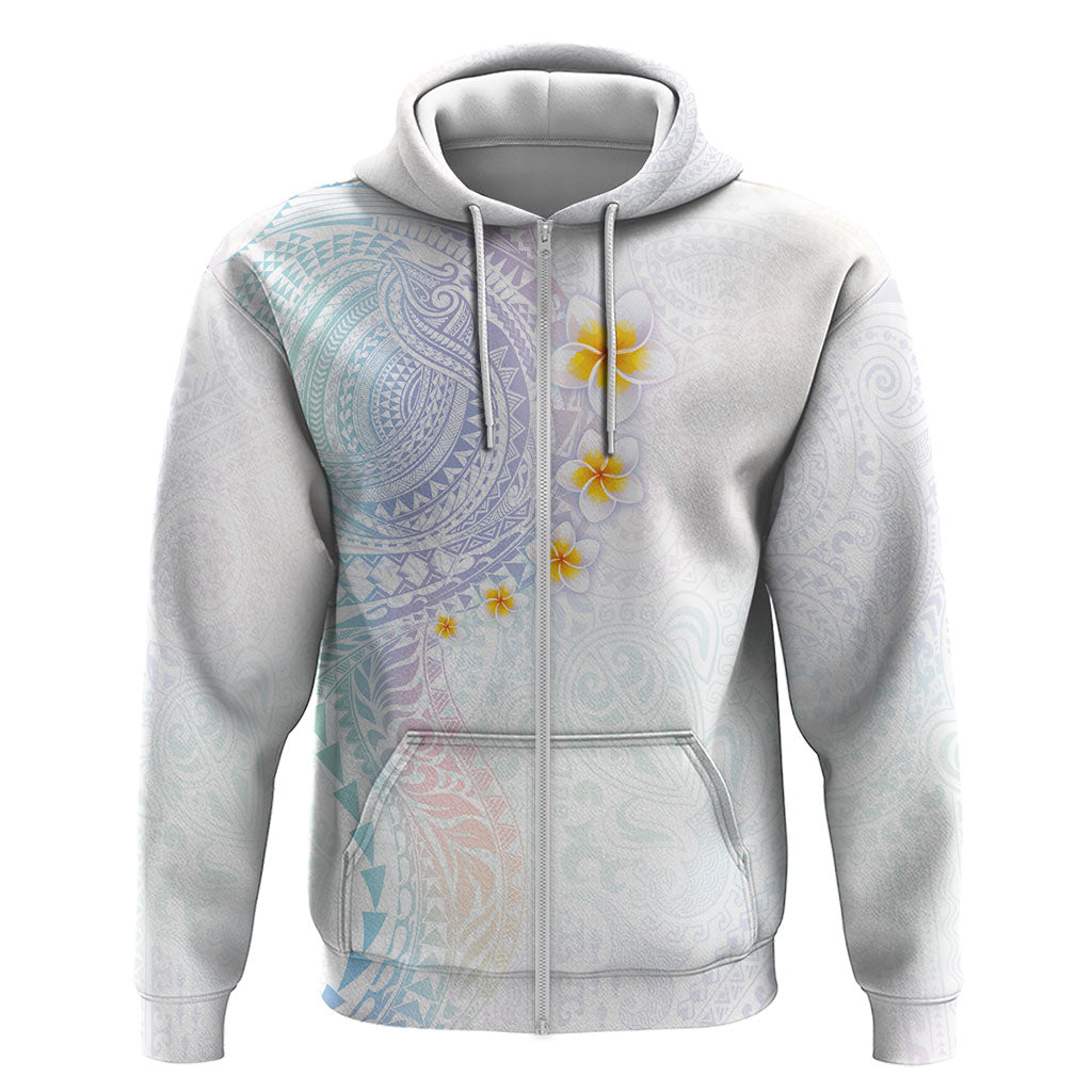 Hawaiian Tribal Tattoo and Plumeria Hoodie Polynesian Pattern Sweet LT03 Zip Hoodie White - Polynesian Pride