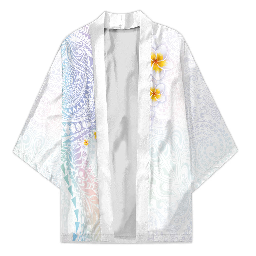 Hawaiian Tribal Tattoo and Plumeria Kimono Polynesian Pattern Sweet LT03 Unisex White - Polynesian Pride