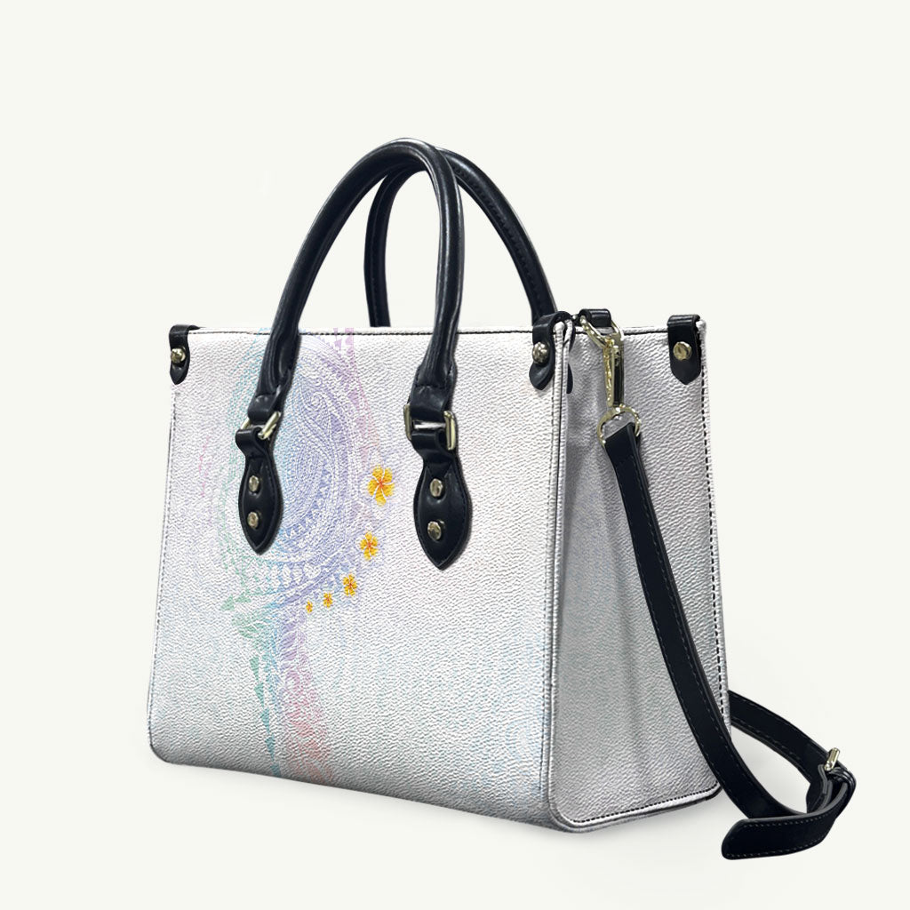 Hawaiian Tribal Tattoo and Plumeria Leather Bag Polynesian Pattern Sweet LT03 White - Polynesian Pride