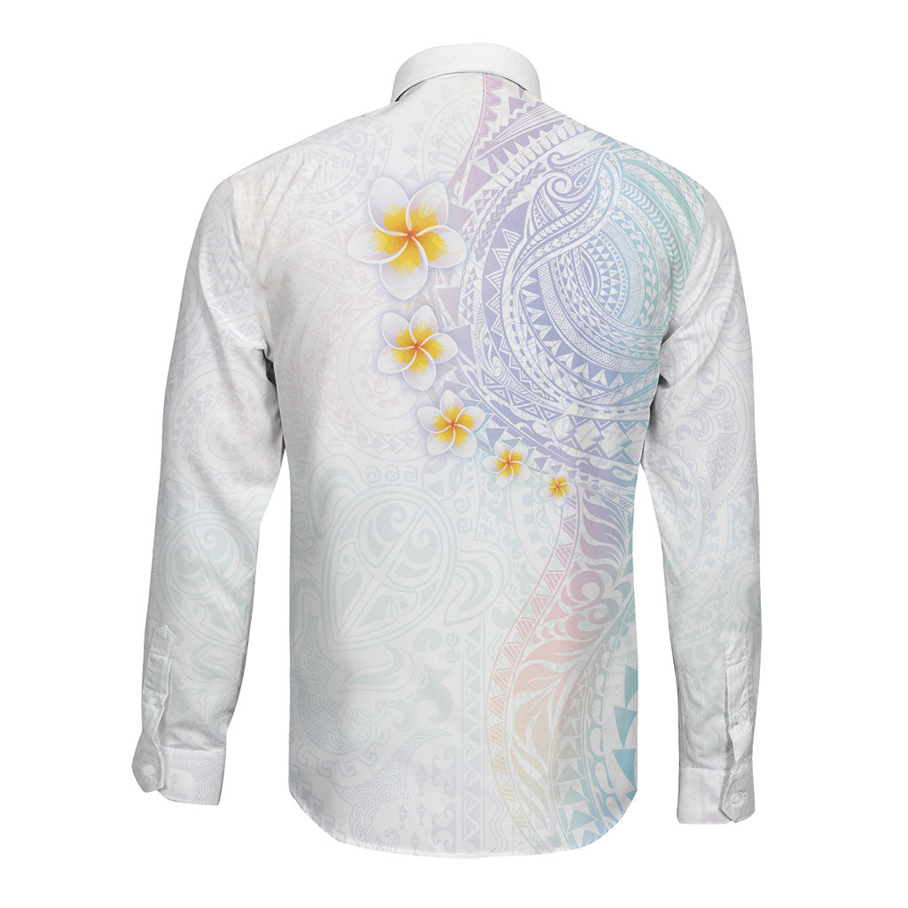 Hawaiian Tribal Tattoo and Plumeria Long Sleeve Button Shirt Polynesian Pattern Sweet LT03 - Polynesian Pride
