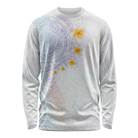 Hawaiian Tribal Tattoo and Plumeria Long Sleeve Shirt Polynesian Pattern Sweet LT03 Unisex White - Polynesian Pride